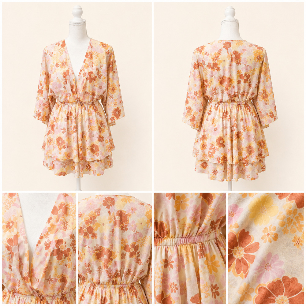 Pink Lily Size S Retro Floral Babydoll Mini Dress Boho Cottagecore Festival 70's